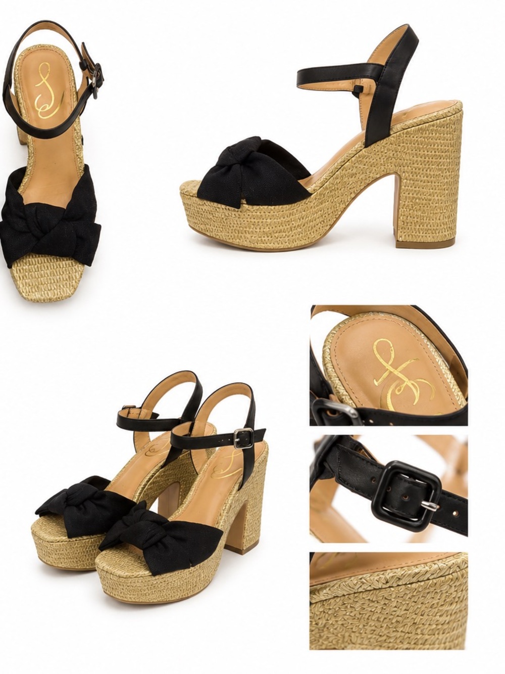 Sam Edelman Black Bow Platform Heels / Sandals – Size 8.5 - Picture 2 of 3